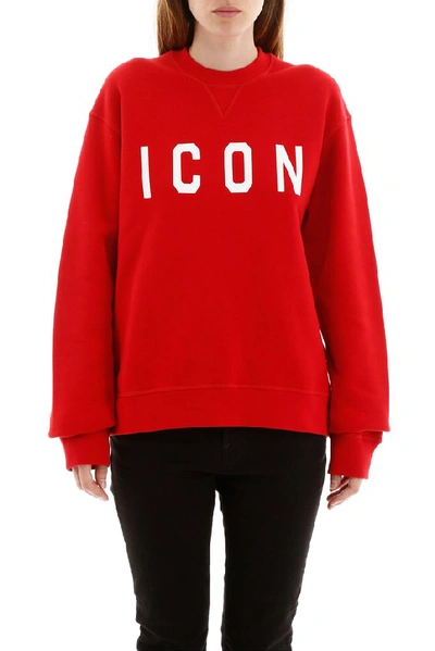 Shop Dsquared2 Icon Printed Sweatshirt In Red