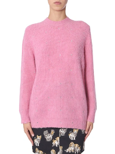 Shop Msgm Embellished Diamond Effect Sweater In Pink
