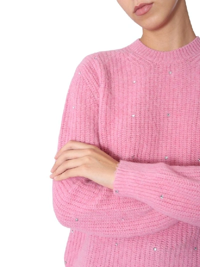 Shop Msgm Embellished Diamond Effect Sweater In Pink