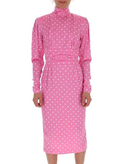Shop Alessandra Rich Turtleneck Polka Dot Midi Dress In Pink