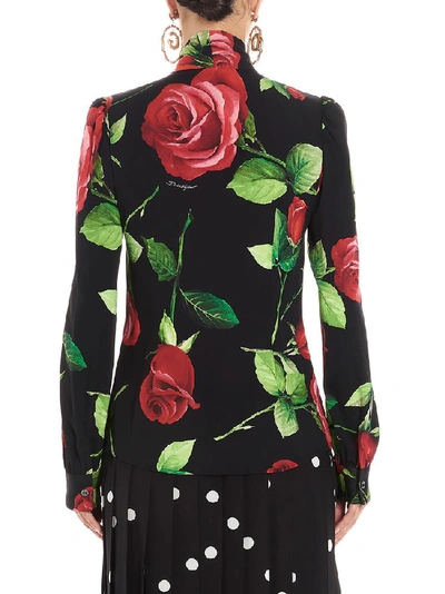 Shop Dolce & Gabbana Rose Print Pussy Bow Blouse In Multi