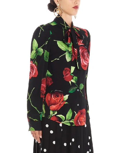 Shop Dolce & Gabbana Rose Print Pussy Bow Blouse In Multi