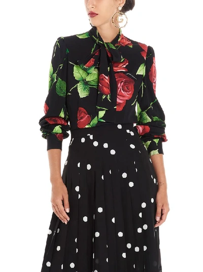 Shop Dolce & Gabbana Rose Print Pussy Bow Blouse In Multi