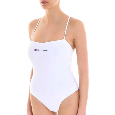 Shop Champion Back Crossover Logo Swimsuit In White