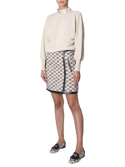 Shop Alberta Ferretti High Neck Knitted Sweater In Beige