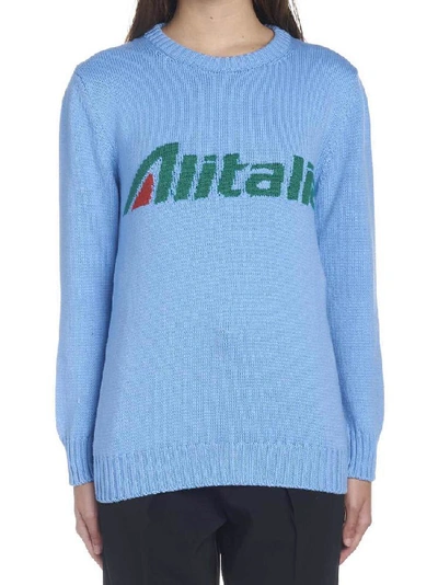 Shop Alberta Ferretti Alitalia Intarsia Knit Sweater In Blue