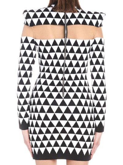 Shop Balmain Sheer Insert Mini Dress In Black&white