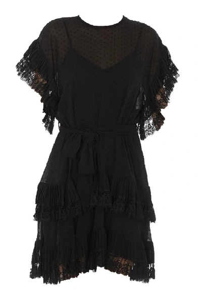 Shop Zimmermann Lace Effect Pleated Mini Dress In Black