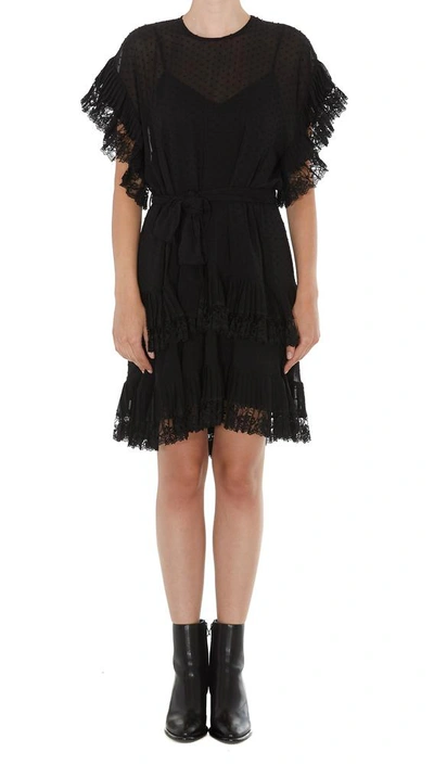 Shop Zimmermann Lace Effect Pleated Mini Dress In Black