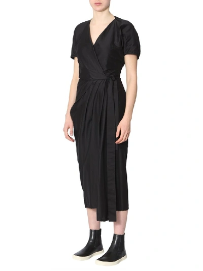 Shop Rick Owens Midi Wrap Dress In Black