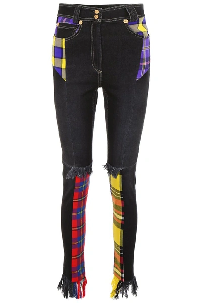 Shop Versace High Waist Patchwork Jeans In Black