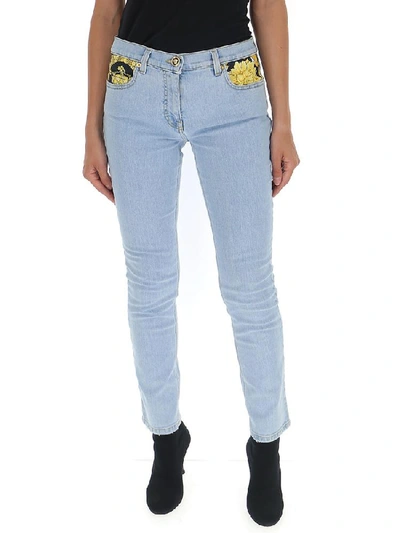 Shop Versace Baroque Printed Pockets Skinny Jeans In Multi