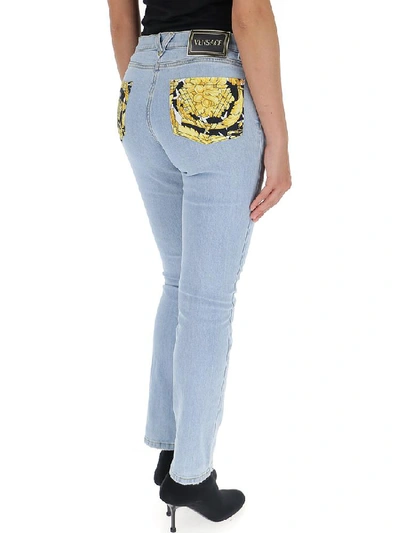 Shop Versace Baroque Printed Pockets Skinny Jeans In Multi