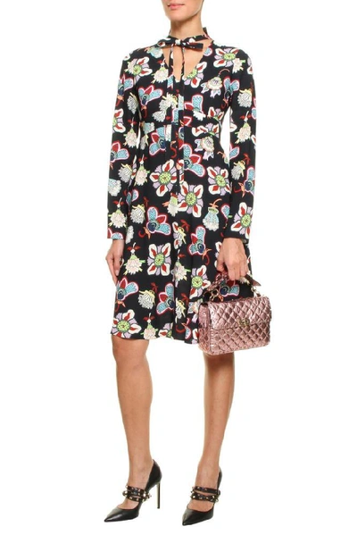 Shop Valentino Floral Printed Long Sleeve Dress In Multi