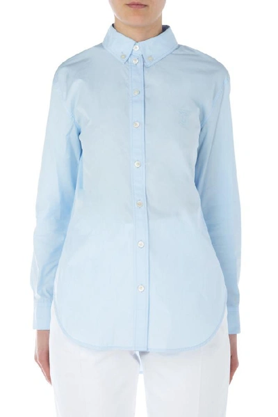 Shop Burberry Embroidered Monogram Shirt In Blue