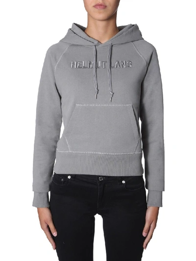 Shop Helmut Lang Logo Embroidered Hoodie In Grey