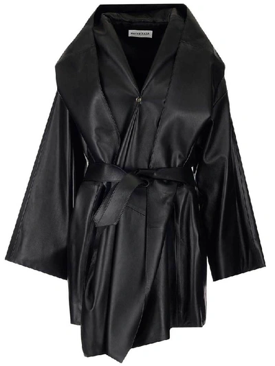 Shop Balenciaga Incognito Bb Belted Coat In Black