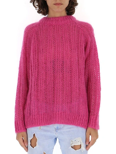 Shop Prada Ribbed Knitted Sweatshirt In Pink