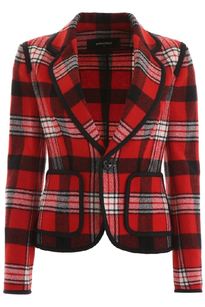 Shop Dsquared2 Tartan Single Breasted Blazer In Red
