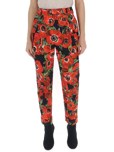 Shop Dolce & Gabbana Floral Print Slim Fit Trousers In Multi