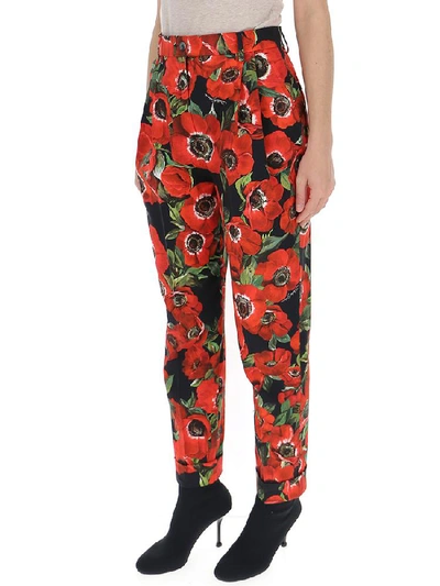 Shop Dolce & Gabbana Floral Print Slim Fit Trousers In Multi