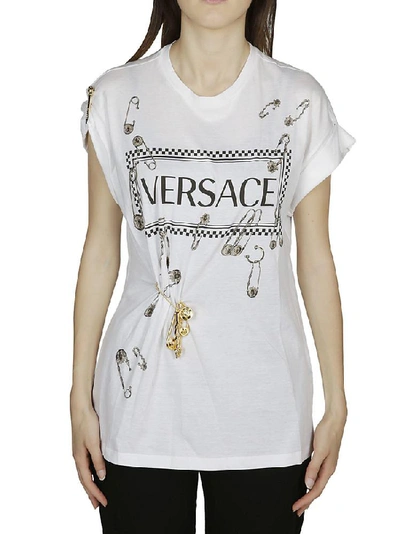 Shop Versace Safety Pin Logo Print T In White