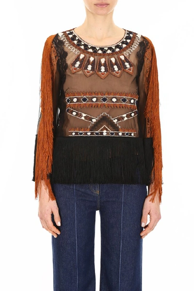 Shop Alberta Ferretti Embroidered Blouse In Multi