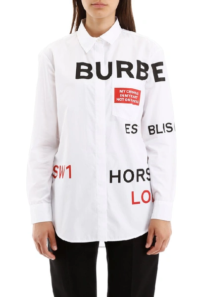 Shop Burberry Logo Printed Oversized Shirt In White