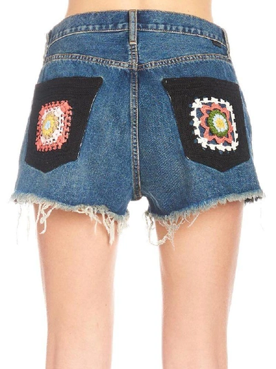 Shop Alanui Crochet Pockets Mini Shorts In Blue