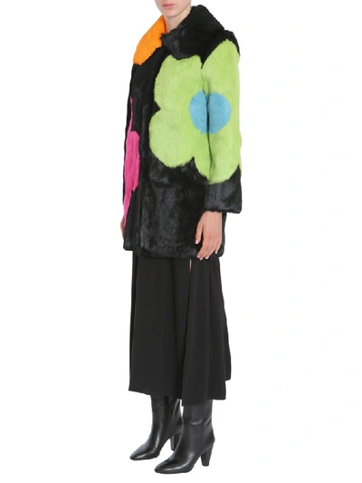 Shop Boutique Moschino Flower Printed Long Fur Coat In Multicolour