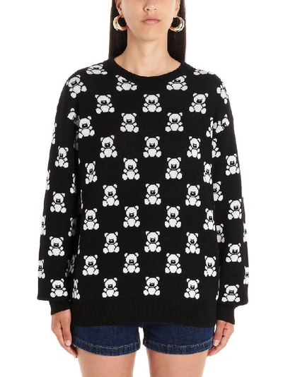 Shop Moschino Jacquard Teddy Bear Sweater In Black