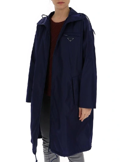 Shop Prada Garbardine Hooded Raincoat In Blue