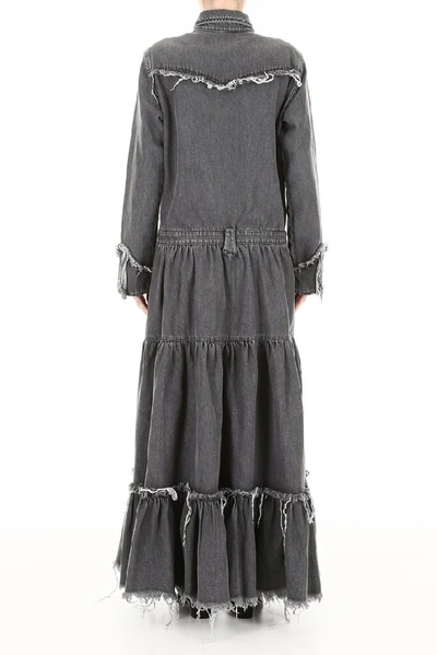 Shop Alanui Frilled Panel Shirt Dress In Grey