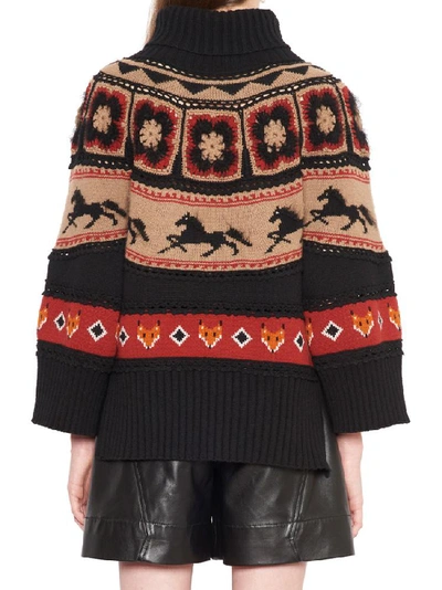 Shop Alberta Ferretti Crochet Turtleneck Jumper In Black