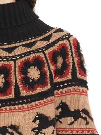 Shop Alberta Ferretti Crochet Turtleneck Jumper In Black