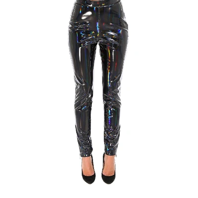 Shop Balmain Holographic Skinny Trousers In Black