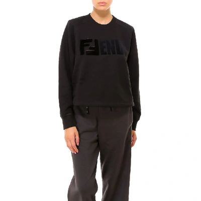 Shop Fendi Ff Logo Patch Cropped Sweater In Black