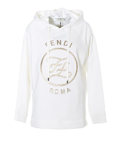 Shop Fendi Ff Karligraphy Logo Embossed Hoodie In White