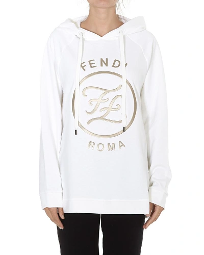 Shop Fendi Ff Karligraphy Logo Embossed Hoodie In White