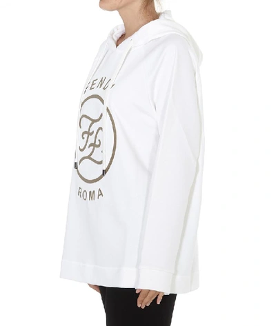 Shop Fendi Ff Karligraphy Logo Embossed Hoodie In White
