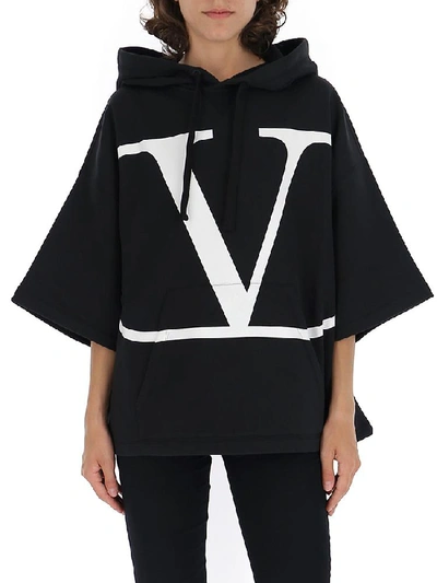 Shop Valentino Vlogo Batwing Hoodie In Black