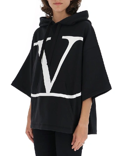 Shop Valentino Vlogo Batwing Hoodie In Black