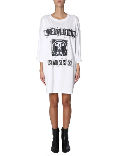 Shop Moschino Logo Oversized Dress In White