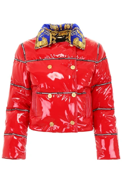 Shop Versace Glossy Puffer Jacket In Red Scintilla