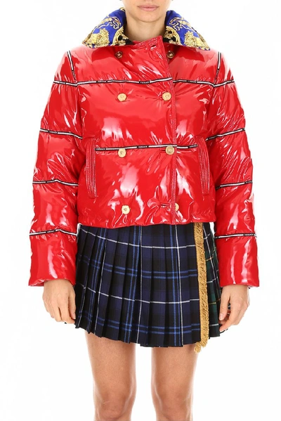 Shop Versace Glossy Puffer Jacket In Red Scintilla