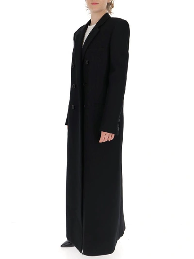 Shop Saint Laurent Long Double Breasted Coat In Black