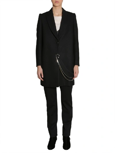 Shop Lanvin Embellished Chain Detail Coat In Black