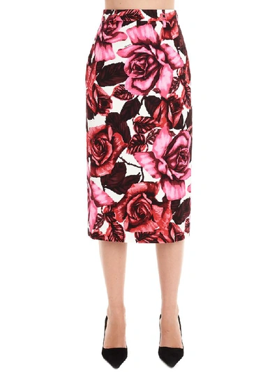 Shop Prada Rose Print Midi Skirt In Multi