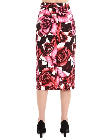Shop Prada Rose Print Midi Skirt In Multi