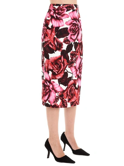 Shop Prada Rose Print Midi Skirt In Multi